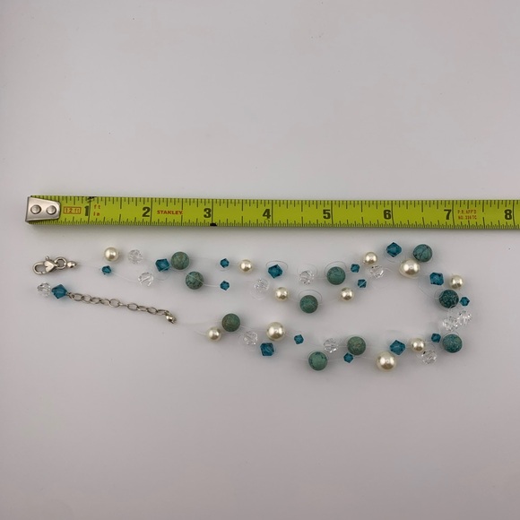 STERLING NECKLACE & EARRINGS SET FAUX PEARLS w BLUE STONE & GLASS BEADS 16-18" - Picture 9 of 9